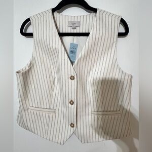LOFT Cream Pinstripe Button Vest NEW w/Tag